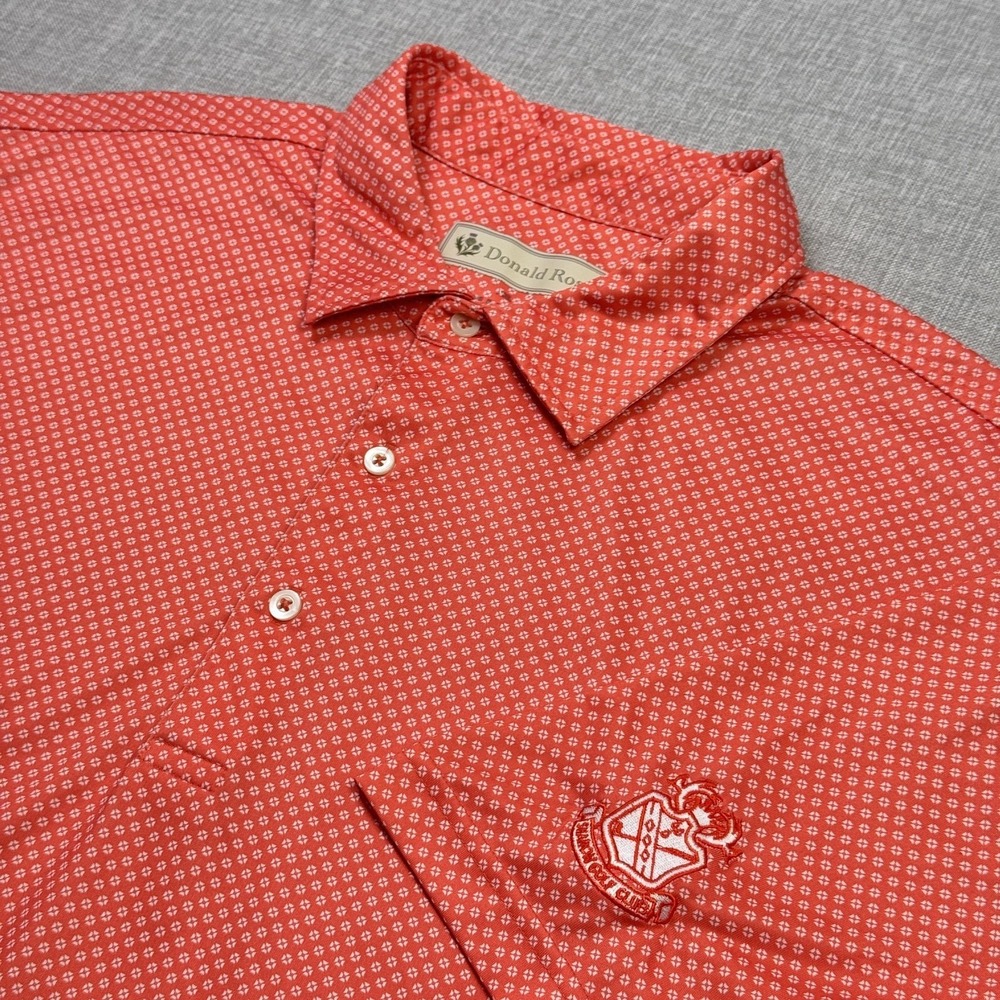 Donald‎ Ross Golf Polo Shirt Mens Medium Orange Geometric Polyester Embroidered